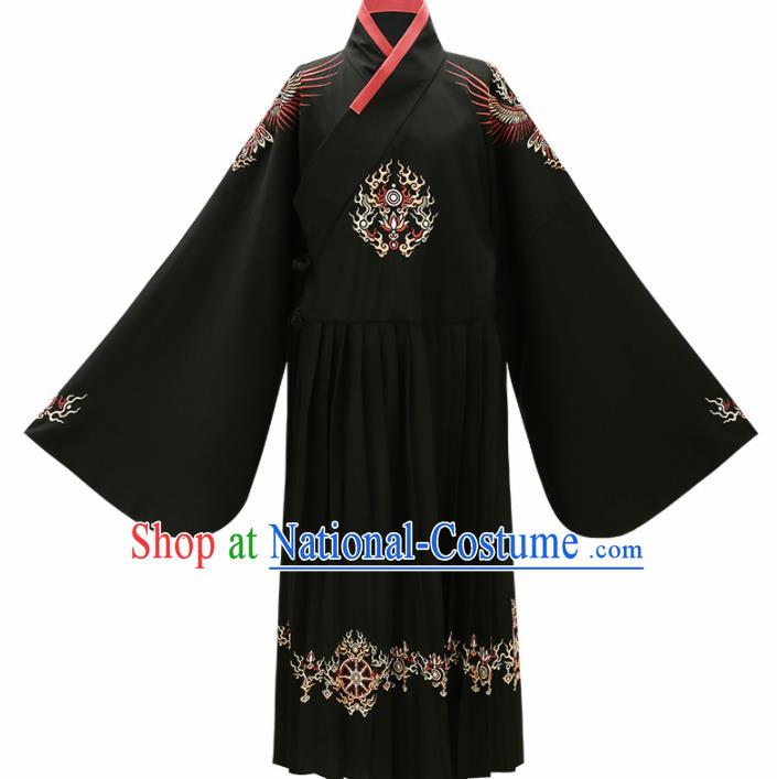 Chinese Ancient Swordsman Black Hanfu Clothing Traditional Ming Dynasty Imperial Guards Embroidered Costumes for Men