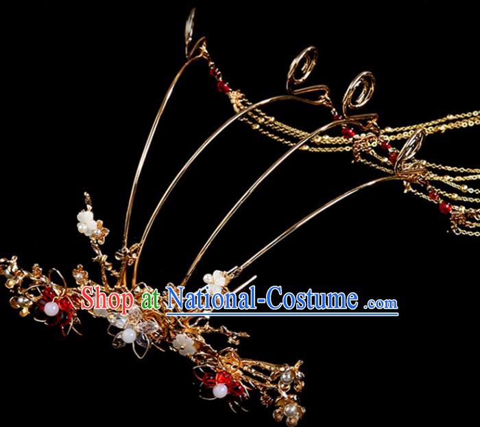 Chinese Ancient Princess Golden Tassel Hair Crown Hairpins Traditional Classical Dance Hair Accessories for Women