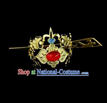 Chinese Drama Royal Prince Red Glass Cloud Hair Crown and Hairpin Ancient Swordsman Hair Accessories for Men