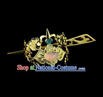 Chinese Drama Royal Prince Pink Glass Cloud Hair Crown and Hairpin Ancient Swordsman Hair Accessories for Men