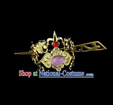 Chinese Drama Royal Prince Purple Glass Cloud Hair Crown and Hairpin Ancient Swordsman Hair Accessories for Men