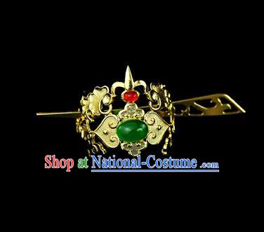 Chinese Drama Royal Prince Green Glass Cloud Hair Crown and Hairpin Ancient Swordsman Hair Accessories for Men