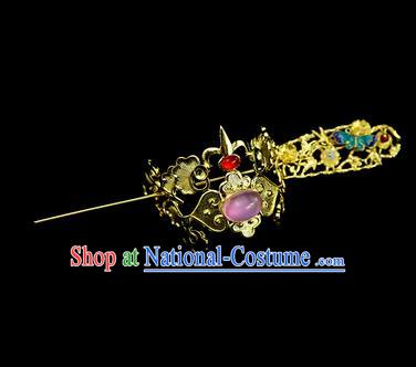 Chinese Drama Nobility Childe Purple Glass Hair Crown and Hairpin Ancient Swordsman Hair Accessories for Men