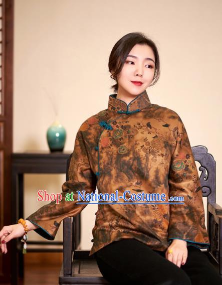 Top Grade Traditional Chinese Embroidered Ginger Blouse Tang Suit Silk Upper Outer Garment for Women