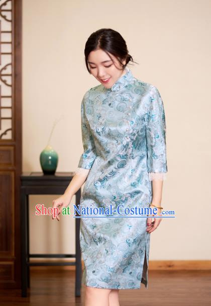 Traditional Chinese Graceful Cheongsam Light Blue Silk Qipao Dress for Women