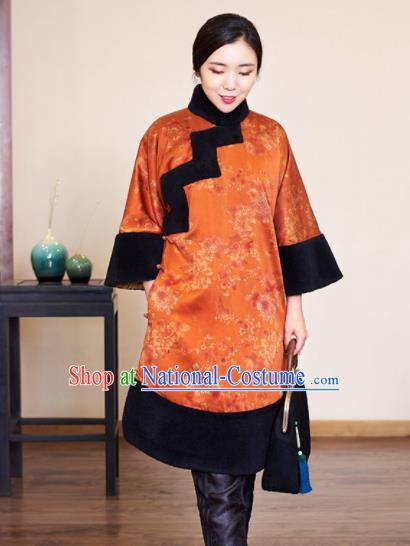 Traditional Chinese Graceful Orange Brocade Cheongsam Silk Qipao Dress for Women