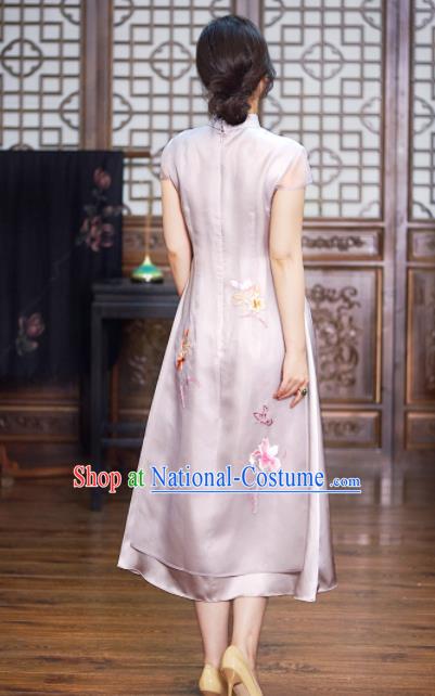 Traditional Chinese National Graceful Embroidered White Silk Cheongsam Tang Suit Qipao Dress for Women