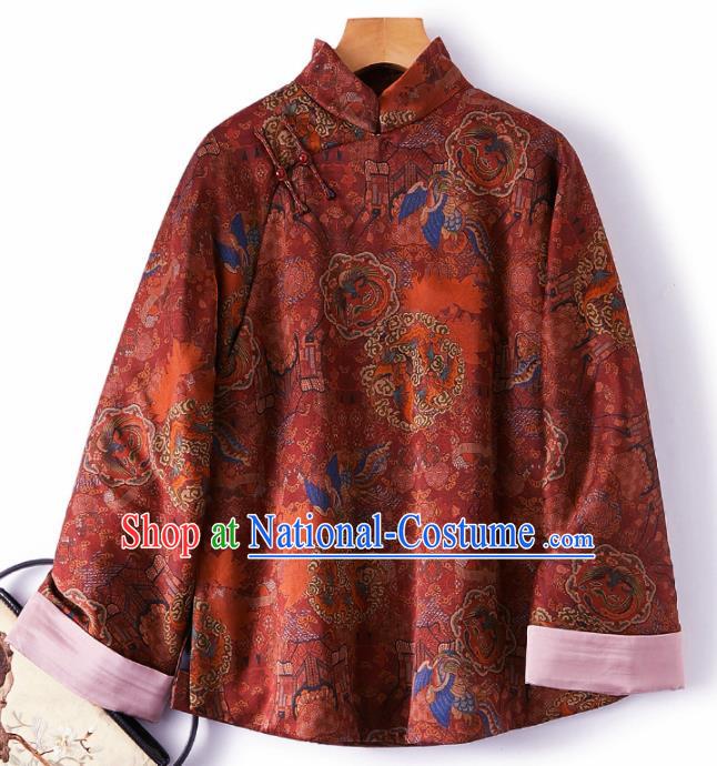 Top Grade Traditional Chinese Purplish Red Blouse Tang Suit Silk Upper Outer Garment for Women