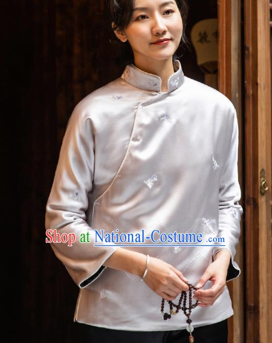 Top Grade Traditional Chinese National Lilac Blouse Tang Suit Silk Upper Outer Garment for Women