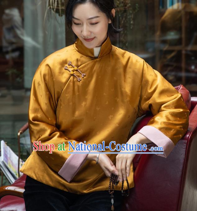 Top Grade Traditional Chinese National Golden Jacket Tang Suit Silk Upper Outer Garment for Women