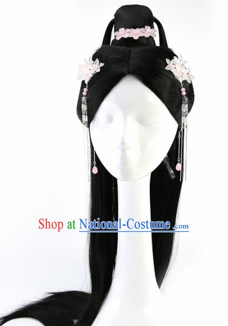 Chinese Ancient Goddess Wigs and Hairpins Hair Accessories Drama Palace Princess Chignon for Women