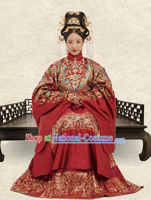 Chinese Ancient Court Queen Wedding Embroidered Dress Traditional Ming Dynasty Empress Costumes for Women