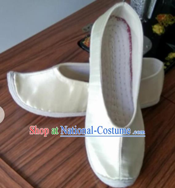 Chinese Traditional White Satin Shoes Opera Shoes Hanfu Shoes Princess Shoes for Women