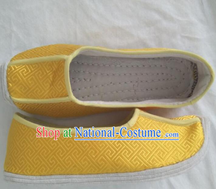 Chinese Kung Fu Shoes Yellow Brocade Shoes Traditional Hanfu Shoes Opera Shoes for Men