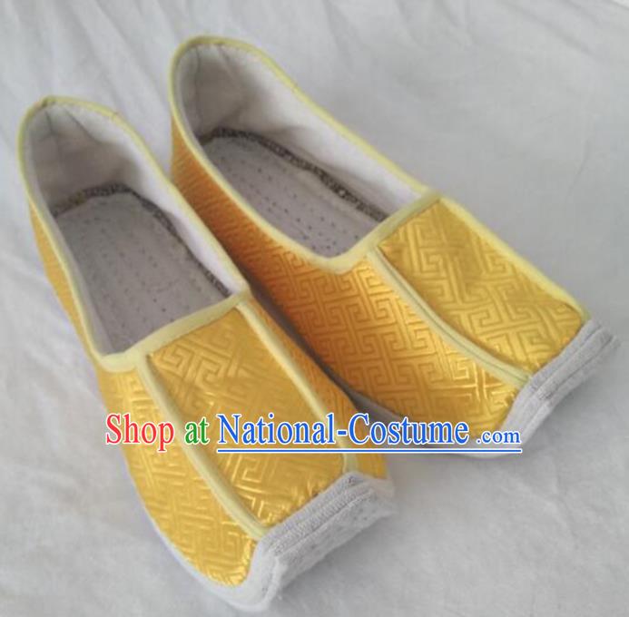 Chinese Kung Fu Shoes Yellow Brocade Shoes Traditional Hanfu Shoes Opera Shoes for Men