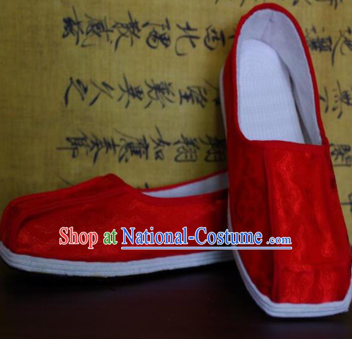 Chinese Kung Fu Shoes Red Brocade Shoes Traditional Hanfu Shoes Opera Shoes for Men