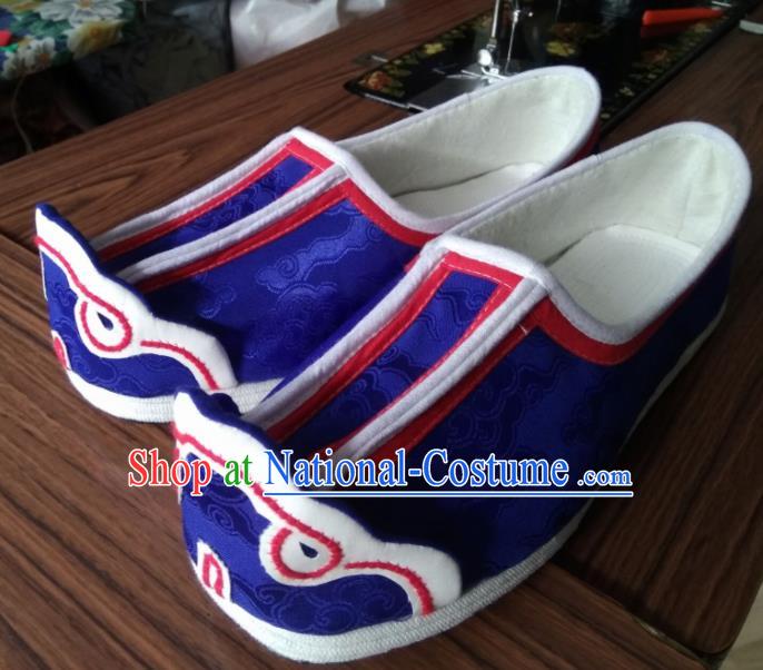 Chinese Kung Fu Shoes Royalblue Brocade Shoes Traditional Hanfu Shoes Opera Shoes for Men