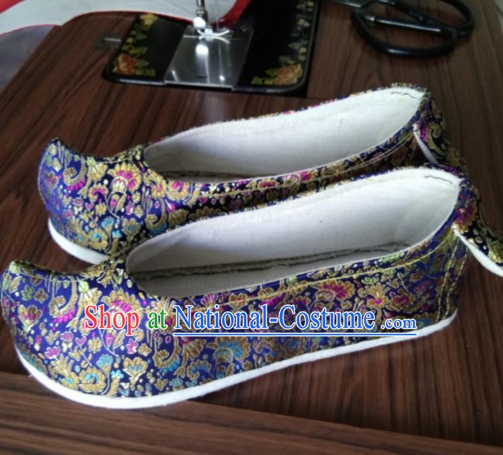 Chinese Traditional Royalblue Brocade Bow Shoes Opera Shoes Hanfu Shoes Ancient Princess Shoes for Women