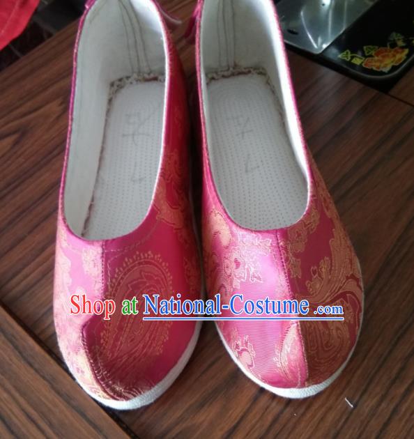 Chinese Traditional Pink Brocade Bow Shoes Opera Shoes Hanfu Shoes Ancient Princess Shoes for Women