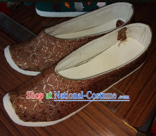 Chinese Kung Fu Shoes Brown Brocade Shoes Traditional Hanfu Shoes Opera Shoes for Men