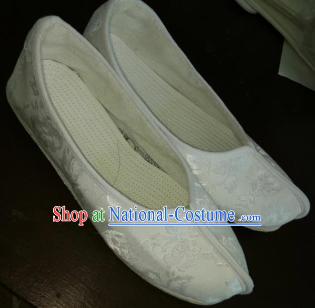 Chinese Kung Fu Shoes White Brocade Shoes Traditional Hanfu Shoes Opera Shoes for Men