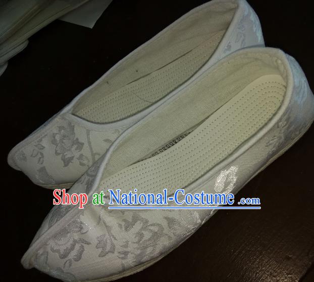 Chinese Kung Fu Shoes White Brocade Shoes Traditional Hanfu Shoes Opera Shoes for Men