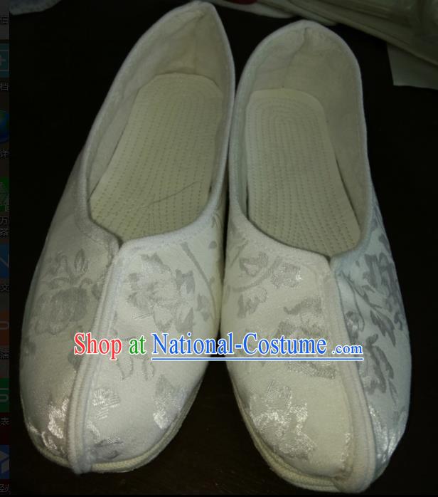 Chinese Kung Fu Shoes White Brocade Shoes Traditional Hanfu Shoes Opera Shoes for Men