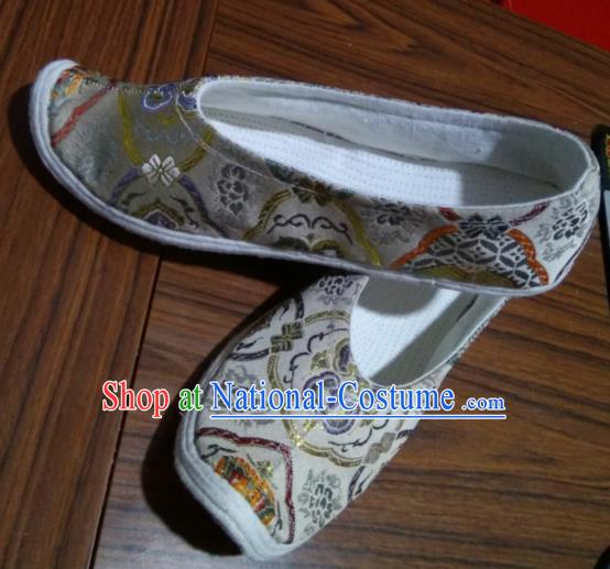 Chinese Kung Fu Shoes Light Grey Brocade Shoes Traditional Hanfu Shoes Opera Shoes for Men