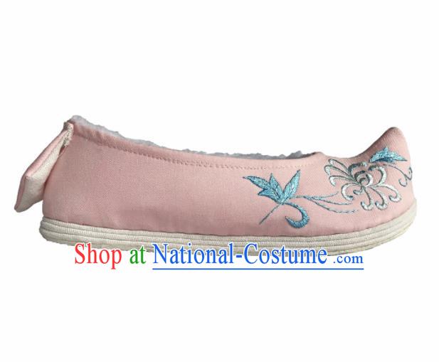 Chinese Traditional Embroidered Pink Bow Shoes Opera Shoes Hanfu Shoes Ancient Princess Shoes for Women