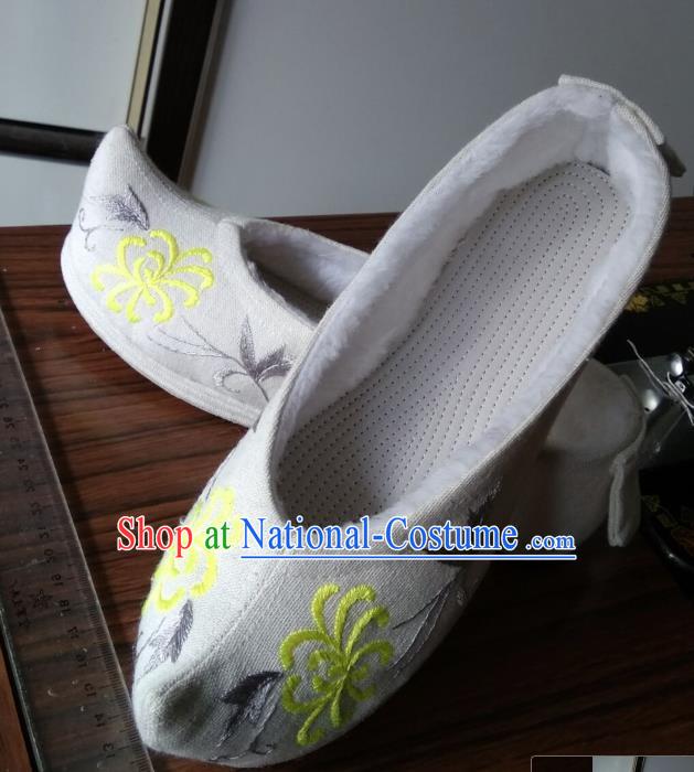 Chinese Traditional Embroidered White Flax Bow Shoes Opera Shoes Hanfu Shoes Ancient Princess Shoes for Women