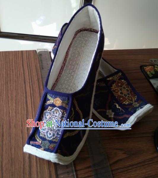 Chinese Kung Fu Shoes Royalblue Brocade Shoes Traditional Hanfu Shoes Opera Shoes for Men