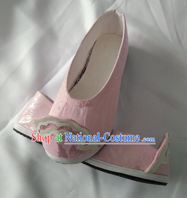 Chinese Traditional Pink Brocade Shoes Opera Shoes Hanfu Shoes Ancient Princess Shoes for Women