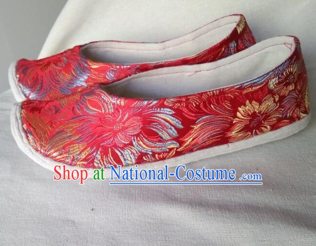 Chinese Traditional Red Brocade Bow Shoes Opera Shoes Hanfu Shoes Ancient Princess Shoes for Women