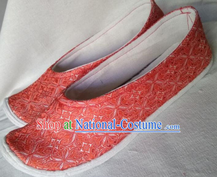 Chinese Traditional Embroidered Orange Brocade Bow Shoes Opera Shoes Hanfu Shoes Ancient Princess Shoes for Women