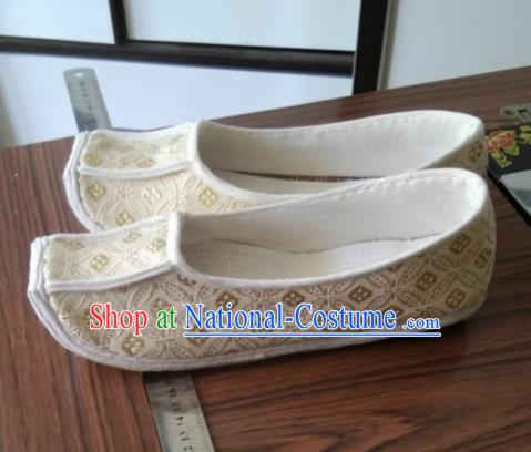 Chinese Kung Fu Shoes Beige Brocade Shoes Traditional Hanfu Shoes Opera Shoes for Men