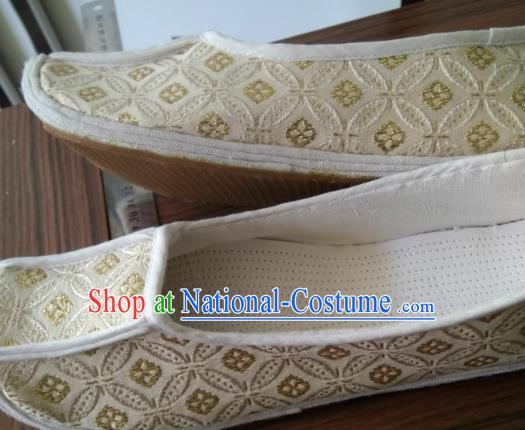 Chinese Kung Fu Shoes Beige Brocade Shoes Traditional Hanfu Shoes Opera Shoes for Men