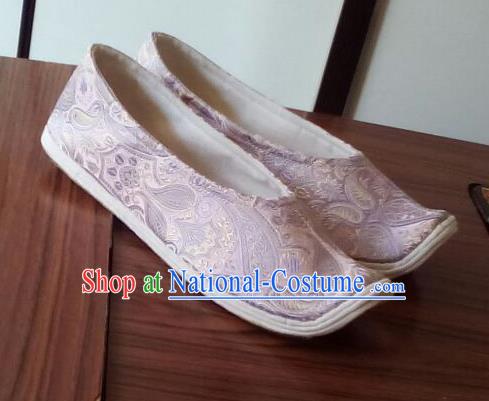 Chinese Traditional Handmade Lilac Brocade Bow Shoes Opera Shoes Hanfu Shoes Ancient Princess Shoes for Women