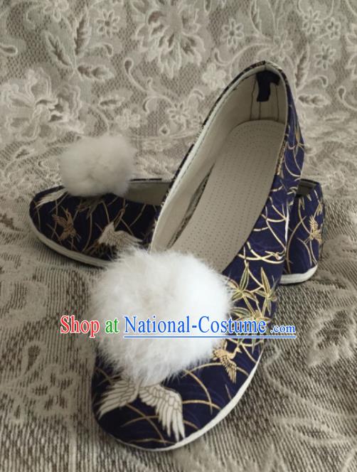 Chinese Traditional Handmade Navy Brocade Shoes Opera Shoes Hanfu Shoes Ancient Princess Shoes for Women