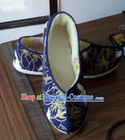 Chinese Traditional Handmade Royalblue Brocade Shoes Opera Shoes Hanfu Shoes Ancient Princess Shoes for Women