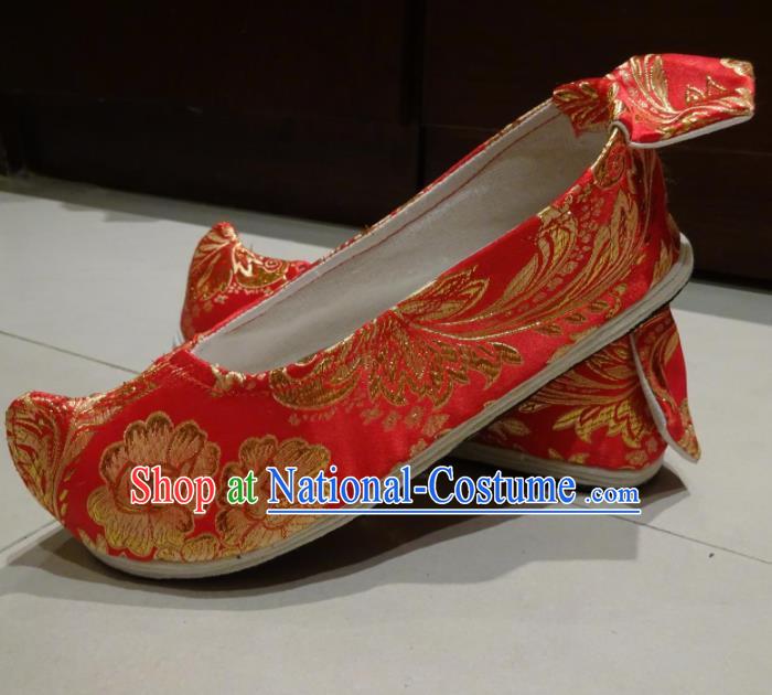 Chinese Traditional Handmade Red Brocade Shoes Opera Shoes Hanfu Shoes Ancient Princess Shoes for Women