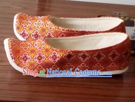 Chinese Traditional Handmade Orange Brocade Bow Shoes Opera Shoes Hanfu Shoes Ancient Princess Shoes for Women