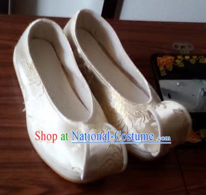 Chinese Kung Fu Shoes Handmade Beige Brocade Shoes Traditional Hanfu Shoes Opera Shoes for Men