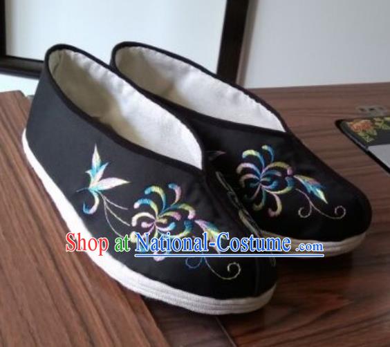 Chinese Traditional Embroidered Black Brocade Shoes Opera Shoes Hanfu Shoes Ancient Princess Shoes for Women