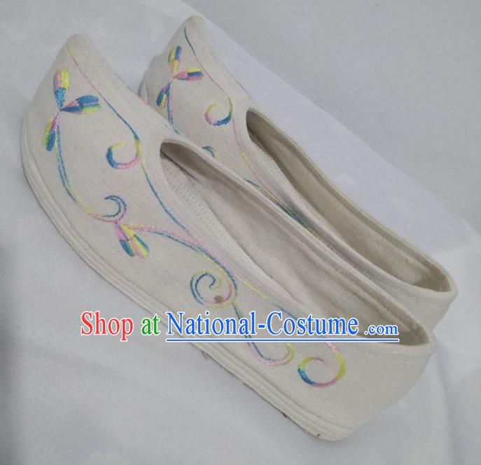 Chinese Traditional Handmade Embroidered White Bow Shoes Opera Shoes Hanfu Shoes Ancient Princess Shoes for Women