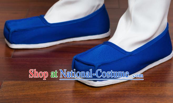 Chinese Handmade Ming Dynasty Deep Blue Cloth Shoes Traditional Hanfu Shoes Opera Shoes for Men