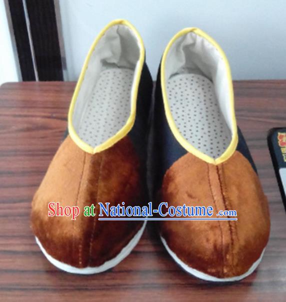 Chinese Kung Fu Shoes Handmade Brown Brocade Shoes Traditional Hanfu Shoes Opera Shoes for Men