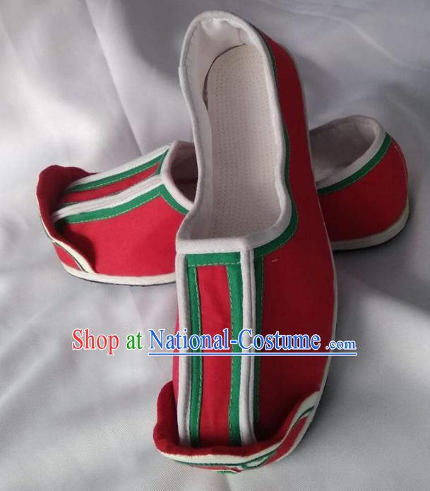 Chinese Kung Fu Shoes Handmade Red Cloth Shoes Traditional Hanfu Shoes Opera Shoes for Men