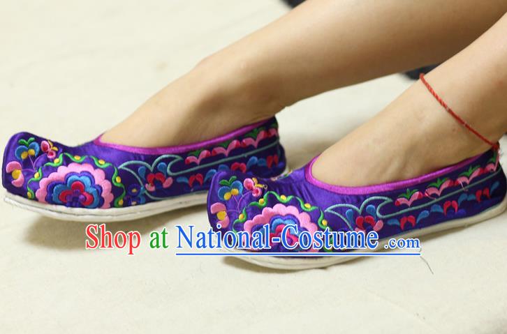 Chinese Traditional Embroidered Purple Brocade Shoes Opera Shoes Hanfu Shoes Ancient Princess Shoes for Women