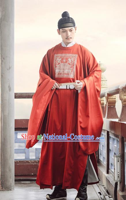 Chinese Ancient Bridegroom Red Robe Traditional Ming Dynasty Royal Minister Costumes for Men