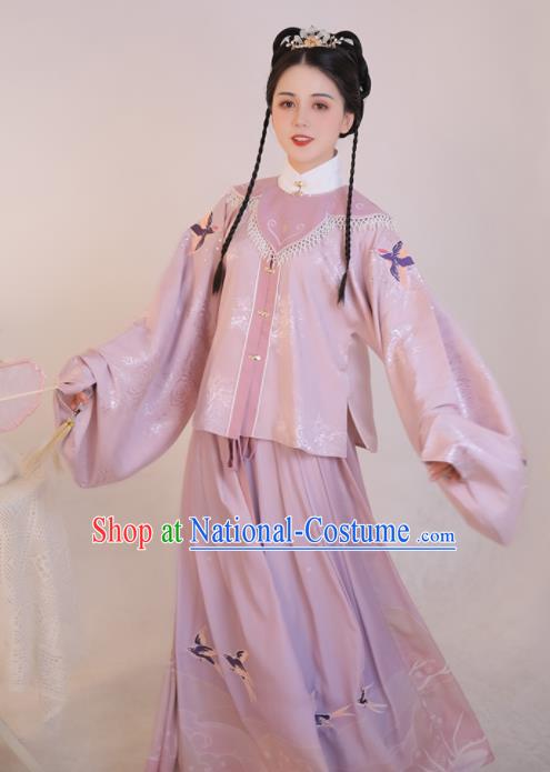 Chinese Ancient Rich Young Lady Pink Dress Traditional Ming Dynasty Nobility Girl Costumes for Women